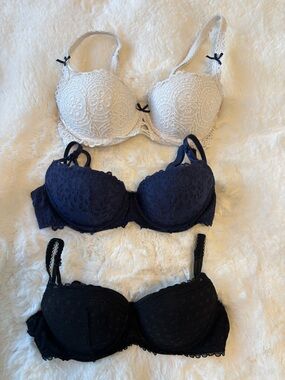 PINK Victoria's Secret Lace Demi Bra Trio - White, Navy, Black